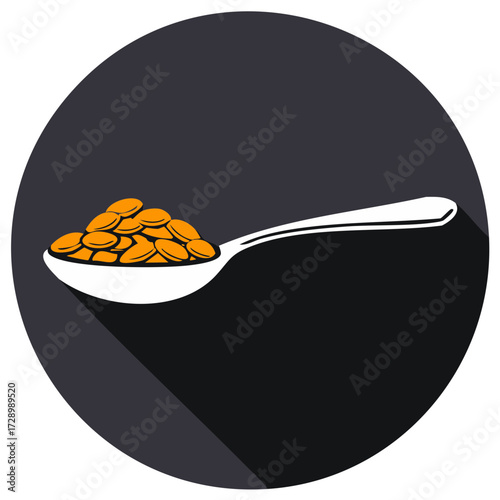 Spoonful of Lentils on Dark Circle Background - Vector Illustration