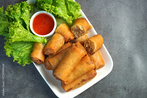 Fried spring rolls, dough stuffed with vegetables and pork
