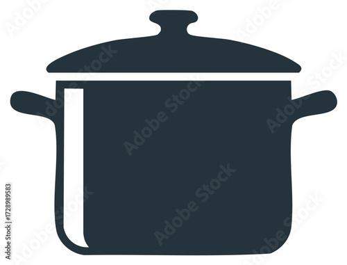 Simple dark blue pot icon with lid and handles for cooking