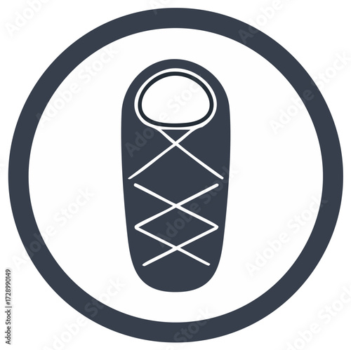 Graphic newborn baby swaddling sack icon, circle design, baby clothes, minimal newborn wrapping