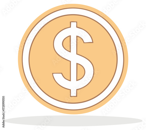 Golden dollar coin symbol representing money finance and economy flat vector illustration