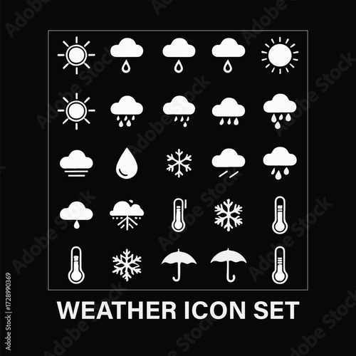 Flat Weather Icons Collection  Meteorology Symbols for Forecast and Climate Design