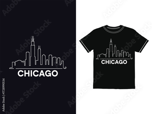Design your own casual cotton T-shirt apparel for men and women with unique illustrations and bold text. Chicago Skyline Outline Vector T-Shirt Design