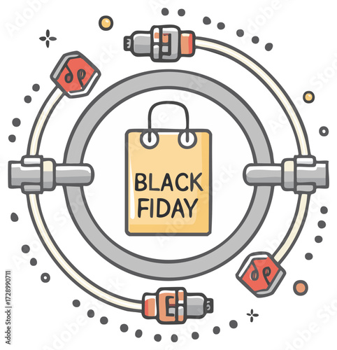 Black Friday Illustration with Shopping Bag and Abstract Design Elements