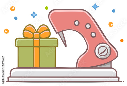 Whimsical Hole Punch with Decorated Gift Box Cartoon Illustration
