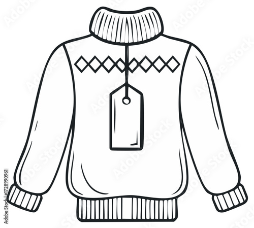Winter Sweater with Diamond Pattern and Price Tag in Outline Style Clothing Item Design