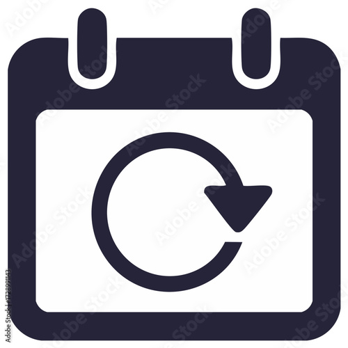 Calendar icon with circular arrow. Repeat symbol on schedule.