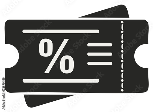 Vector illustration of a discount coupon ticket with a percent sign for sales and promotions.