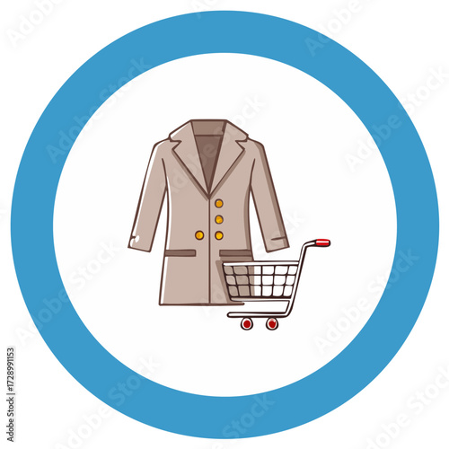 Fashion retail icon with a coat and shopping cart for an online clothing store concept