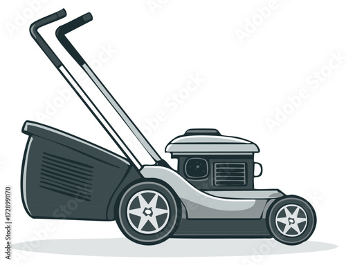 Modern Lawn Mower with Grass Catcher and Handle