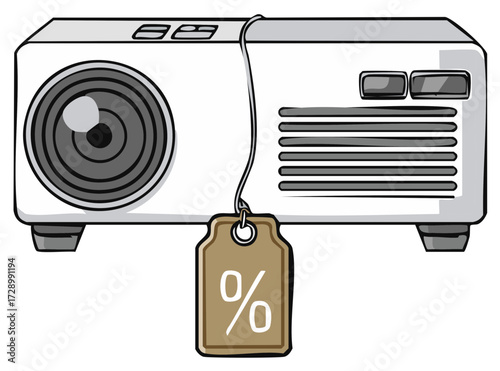 Projector Illustration with Discount Percentage Tag Promotion Sale