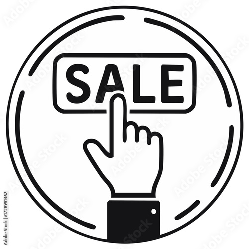 Hand clicking a sale button icon for online shopping and e-commerce promotion