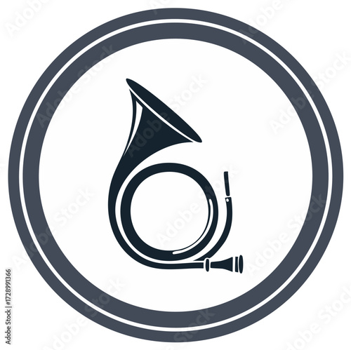 French horn musical instrument icon in a modern circular frame illustration