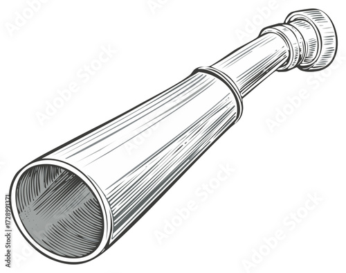 Vintage hand drawn spyglass illustration traditional optical instrument for exploration and discovery
