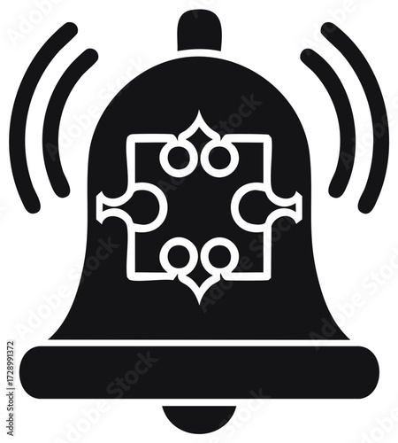 Ringing Black Bell Icon Elegant Ornament Decorative Details Alerting Notification Warning Symbol