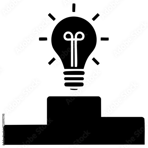 Concept illumination: A lightbulb icon radiating brilliance atop a tiered platform, symbolizing bright ideas and achievements.