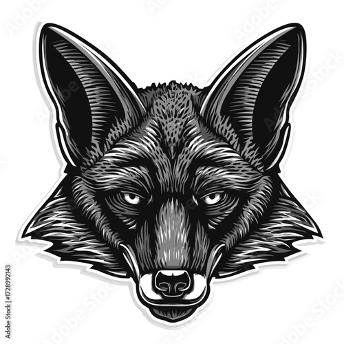 Monochromatic stylized fox with piercing gaze