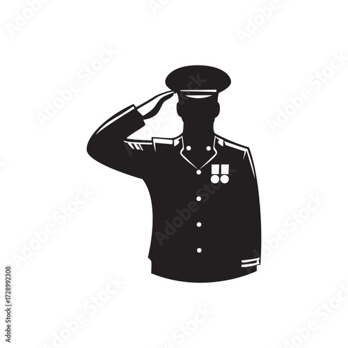 Decorated officer portrait. Bust of decorated officer saluting, medals, leadership, ceremony.