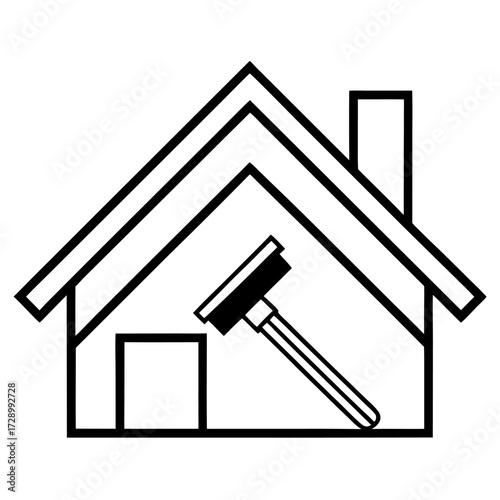 House cleaning service logo design depicting a squeegee inside a home outline for business promotion
