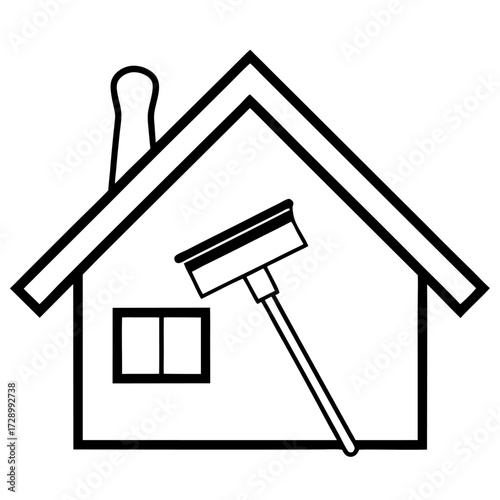 House Cleaning Service Concept Depicting Window Washing and Home Maintenance in Black and White Style