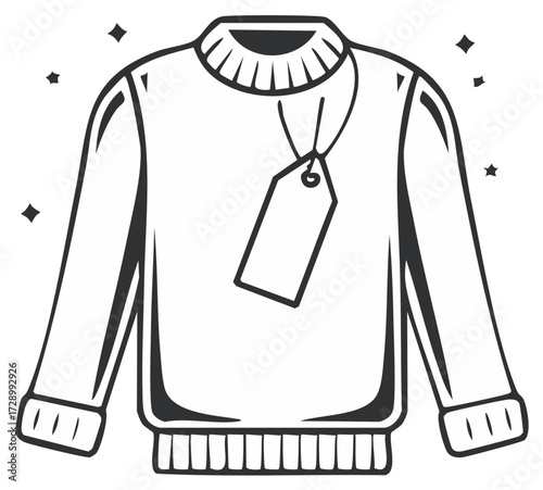 Vector illustration of a sweater with price tag, outline design