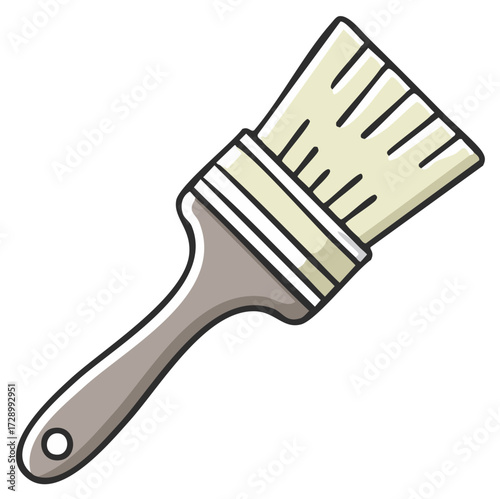 Illustration of a clean light brown paintbrush with a gray handle and white bristles