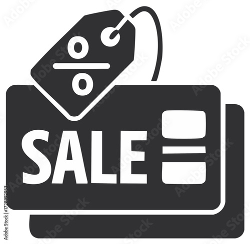 Discount sale on cards with percentage tag in black and white for promotion and advertising