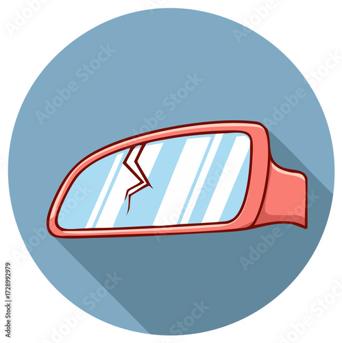 Cracked Car Side Mirror Illustration, Vehicle Damage Concept with Shattered Glass Cartoon Style Isolated