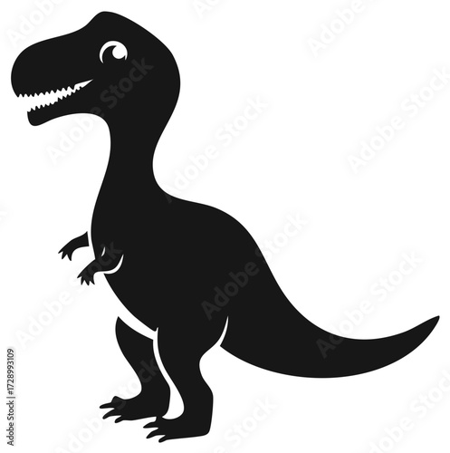 Friendly Cartoon Tyrannosaurus Rex Dinosaur Black Silhouette Vector Graphic