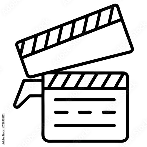 Film clapperboard vector icon used in filmmaking representing movie production and cinematic industry equipment ideal for entertainment businesses