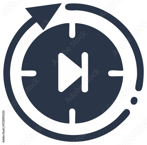 Replay history log icon with a next track button and circular timer arrow