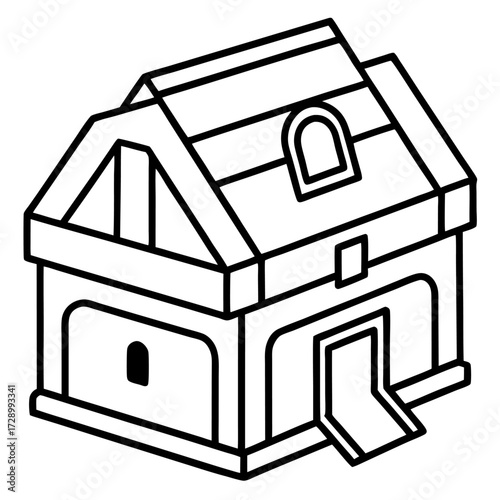 Isometric farm barn structure drawing design architectural plan and simple illustration on white background