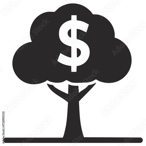 Money tree with dollar sign symbol in cloud shape foliage representing financial growth and investment