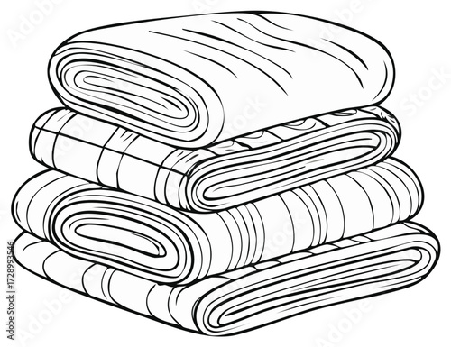 Folded Fabrics Stack: Textile Bolts, Quilt Supplies, Patterned Cloth Rolls, Graphic Style, Sewing