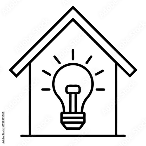 Smart home concept with lightbulb and house outline presenting energy saving solutions and innovative technologies