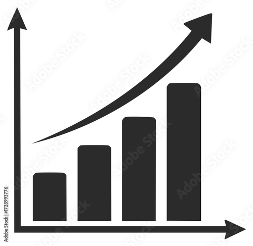 Abstract Bar Chart with Increasing Columns and Upward Arrow Representing Business Growth and Success