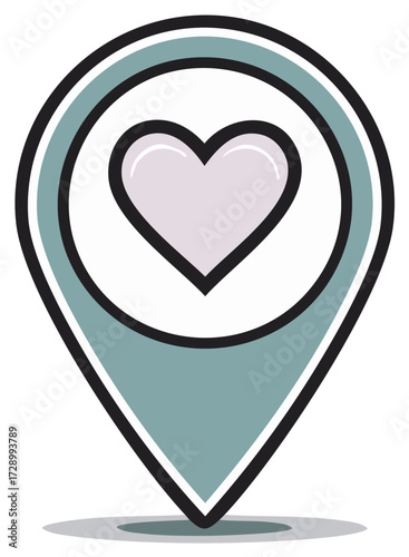 Heart Location Pin Icon, Vector Symbol of Love, Map Pointer Graphic Element, Find a Special Spot