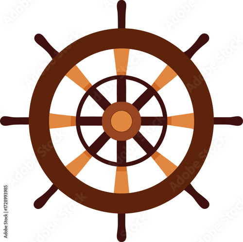 Nautical Ship Wheel Helm Vector Illustration with White Background for Maritime Designs