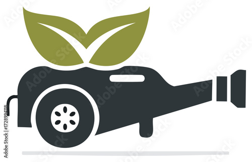 Eco-friendly cannon with leaves. Abstract illustration of a cannon with leaves symbolizing nature.