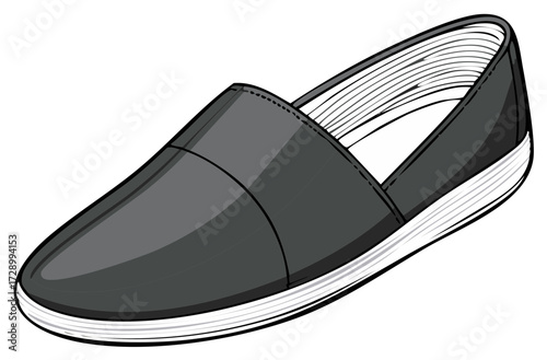 Stylish Dark Gray Slip On Shoe With White Sole And Textured Interior Lines