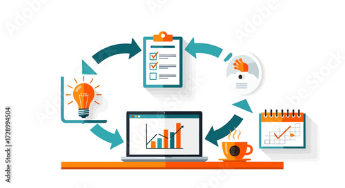 Efficiency Cycle Visual Metaphor of Project Management and Workflow Optimization