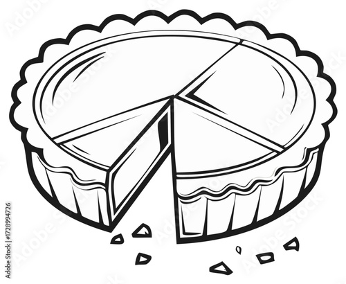 Line art illustration of a pie, with missing slices, showing sweet desserts and baking concept