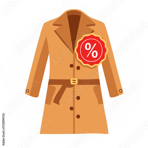 Stylish Tan Trench Coat with Sale Percentage Tag Represents Fashion Promotion Discount Offer