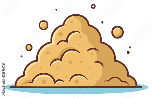 Cartoon Pile of Sand with Bubbles and Dots Representing Particles
