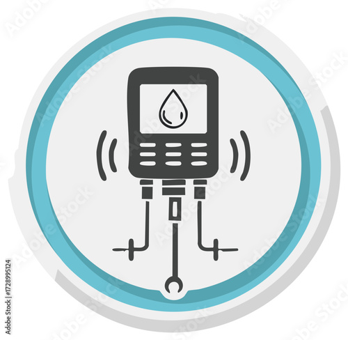 Black and White Icon of Water Quality Sensor Depicting Measurement and Monitoring Technology inside of a Blue Circle