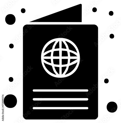 Global passport icon for international travel identity and digital data illustration