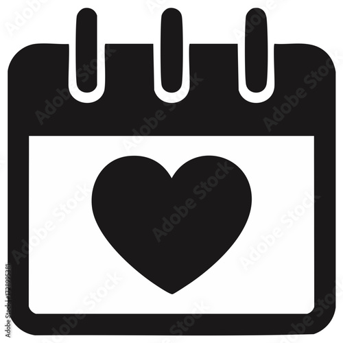 Love date calendar icon with heart symbol for romance anniversary and special events