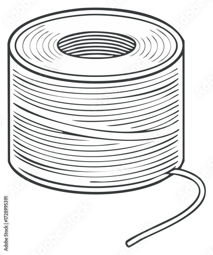 Black and White Spool of Thread or Cable Outline Drawing for Crafting
