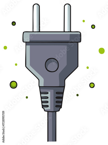 Cartoon illustration of an electric plug representing green energy and sustainable power