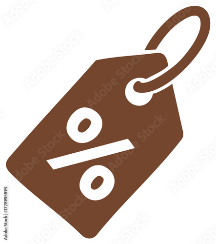 Price Tag Icon with Percentage Symbol for Sales and Discounts. Brown Label with Promotion Sign